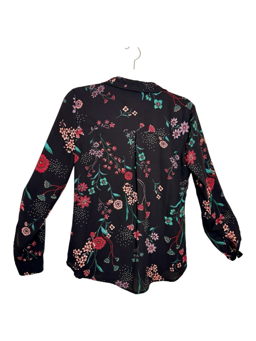 Candie’s Black Floral Button Up Blouse Boho Romantic Indie Medium - Picture 2 of 7